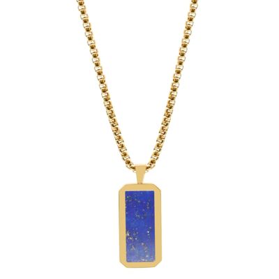 Gold Necklace with Rectangle Lapis Lazuli Pendant