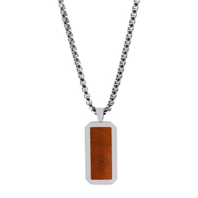 Silver Necklace With Rectangle Tiger Eye Pendant