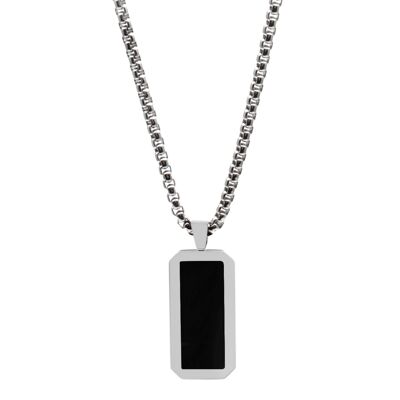 Silver Necklace With Rectangle Onyx Pendant
