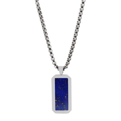 Silver Necklace With Rectangle Lapis Lazuli Pendant