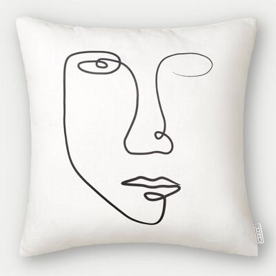 Abstract Line Art Face Cushion Cover, 45cm Square Pillow in Off White