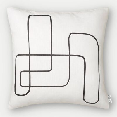 Abstract Line Art Linen Cushion Cover, 45cm Square Pillow in Off White
