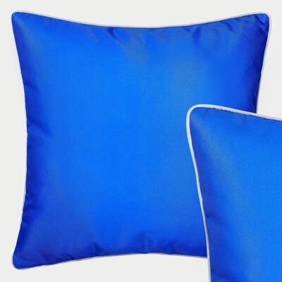 Blue Outdoor Cushion Cover with Edge Piping, 45cm Square Waterproof Pillow