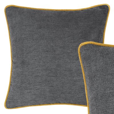 Large Cushion Cover in Grey with Mustard Yellow Piping, 55cm Square Chenille Pillow