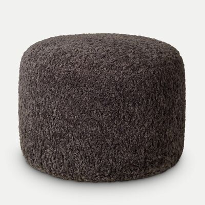 Dark Grey Boucle Round Pouffe Cover, 50cm x 35cm Looped Yarn Floor Cushion