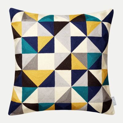 Embroidered Geometric Cushion Cover in Neutral Tones