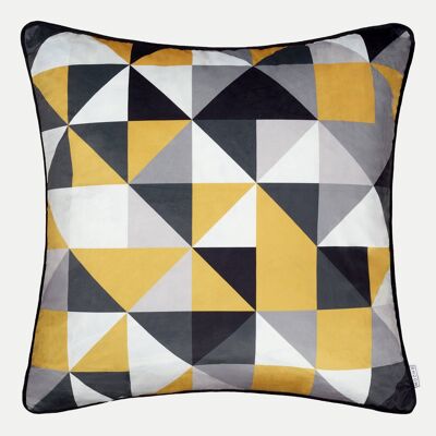 Geometric Cushion in Mustard Yellow and Grey