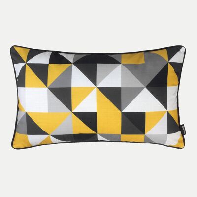 Geometric Rectangle Cushion in Mustard Yellow and Grey