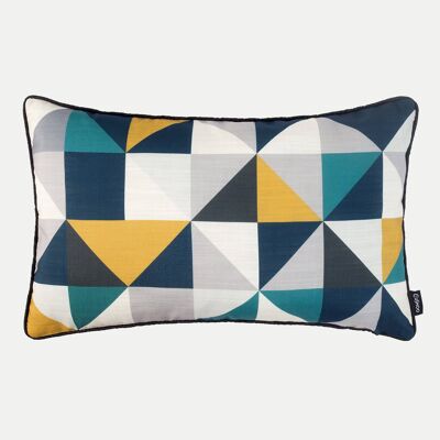 Geometric Rectangle Cushion in Navy Blue and Grey