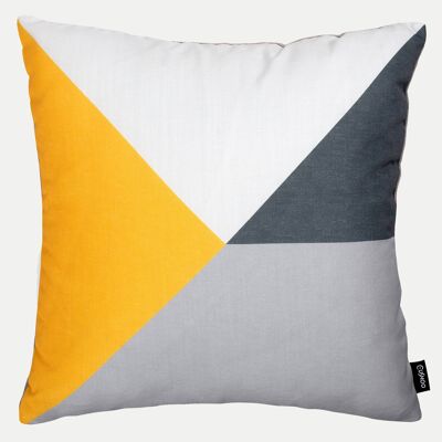 Mustard Yellow and Grey Velvet Geometric Cushion