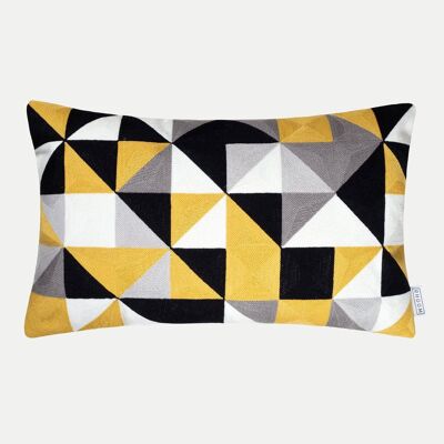 Oblong Embroidered Geometric Cushion Cover in Mustard Yellow