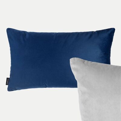 Oblong Reversible Velvet Cushion Cover in Navy Blue and Grey