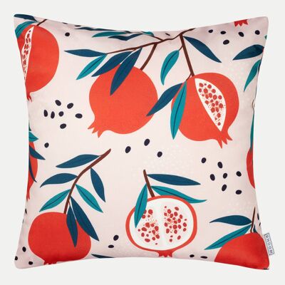 Outdoor Cushion Cover in Pomegranate Print, 100% Water & UV Resistant - 45cm x 45cm Square Garden Cushion UK