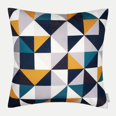 Outdoor Geometric Cushion in Navy Blue and Grey