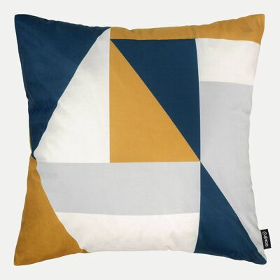 Printed Velvet Cushion Cover in Navy Blue and Grey