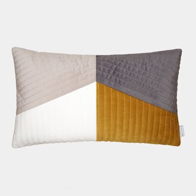Quilted Patchwork Velvet Rectangle Cushion Cover, Mustard and Grey