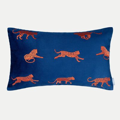 Rectangle Leopard Print Velvet Cushion Cover in Royal Blue