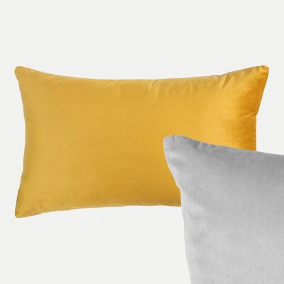 Rectangle Velvet Cushion in Grey and Mustard Yellow