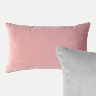 Rectangle Velvet Cushion in Pink and Grey