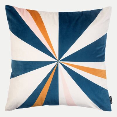 Retro Geometric Velvet Cushion in Navy Blue