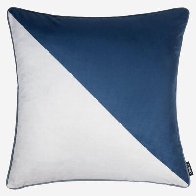 Two-Tone Velvet Cushion in Navy Blue and Grey