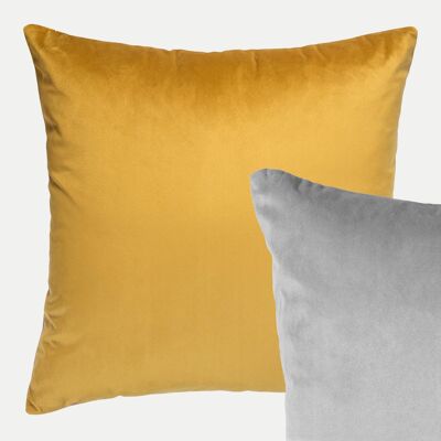 Velvet Cushion Cover in Mustard Yellow and Grey