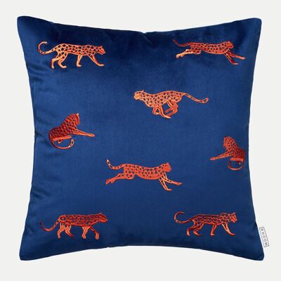 Velvet Leopard Print Cushion, Royal Blue