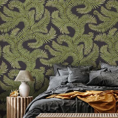 Bombe's Fernery Wallpaper | Dark Grey and Green