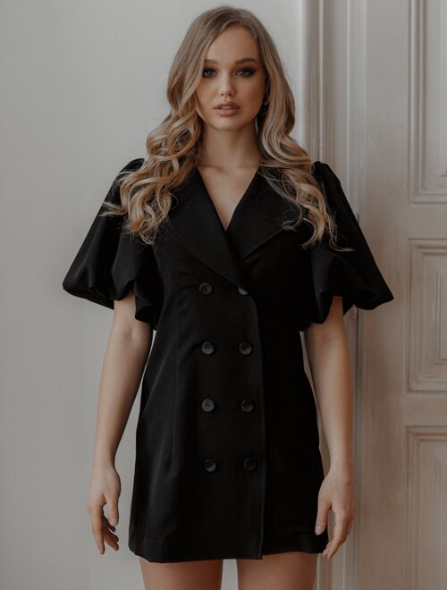 Puff-Sleeved Blazer Dress black