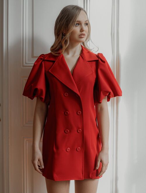 Puff-Sleeved Blazer Dress red
