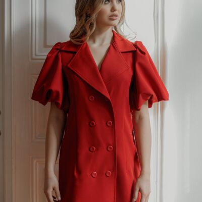 Puff-Sleeved Blazer Dress red