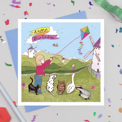 Carte d'anniversaire 'Moulins à vent'