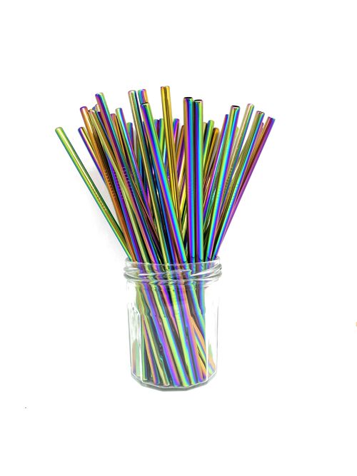 Stainless Steel Straws - Bulk Straight 50 pcs: Rainbow