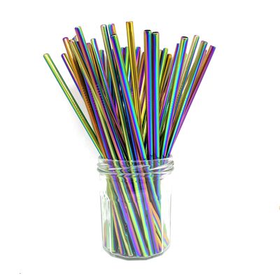 Stainless Steel Straws - Bulk Straight 100 pcs: Rainbow