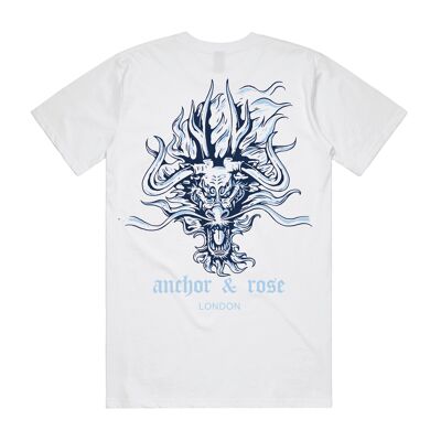 Draco White T-Shirt Sky Blue Print