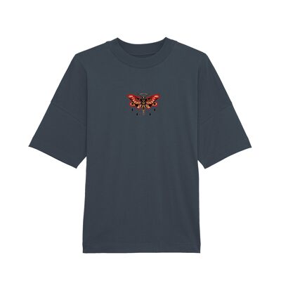 Oversized Organic "Death Moth" Tee - Front Indian Ink Blue