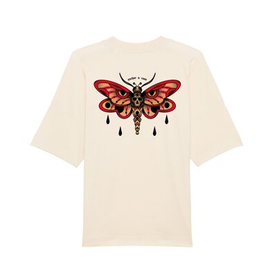 Oversized Organic "Death Moth" Tee - Front + Rear Heather Ecru