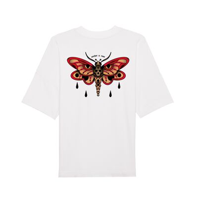 Oversized Organic "Death Moth" Tee - Front + Rear White