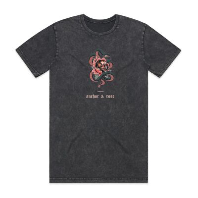 Peony-Skull Black Stone Wash T-Shirt