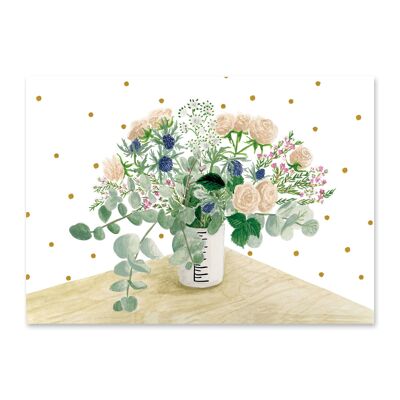 Postkarte Blumenstrauß und Tupfen