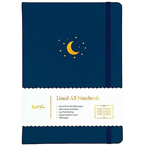 Lined Journal - A5 - Moon and Stars - Midnight Blue