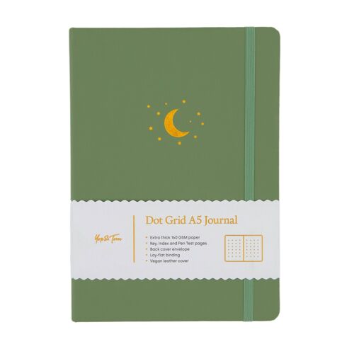A5 Dot Grid Journal - Moon and Stars - Sage Green