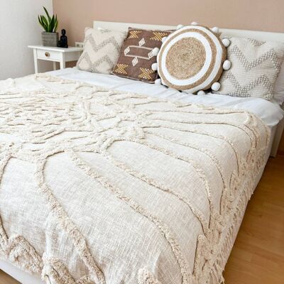 Große handgefertigte Decke aus weicher Bio-Baumwolle 155 x 220 cm | Mandala