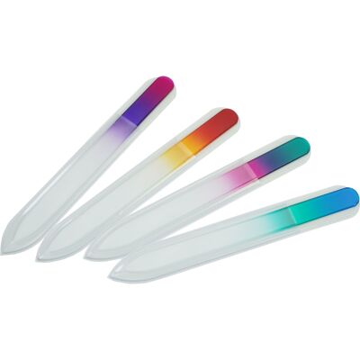 Glasfeile - doppelseitig, geätzt in gehärtetem Glas, 4 Farben sortiert, im Etui, L 13,5 cm
