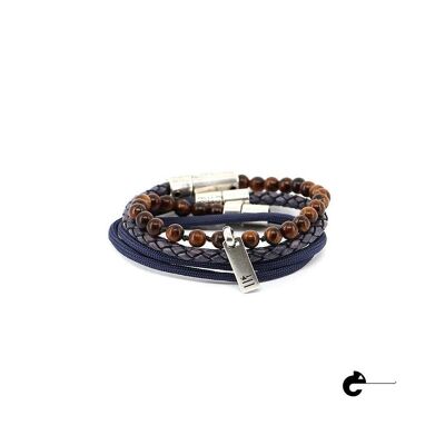 Men's Bracelet | Linea fusion -  wood&antique blue leat