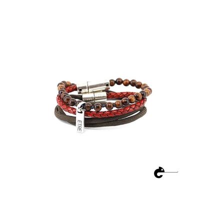 Men's Bracelet | Linea fusion -  wood&antique red leat