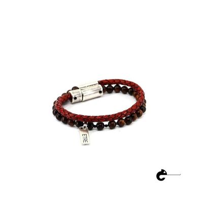 Men's Bracelet | Linea fusion -  wood&antique red leather