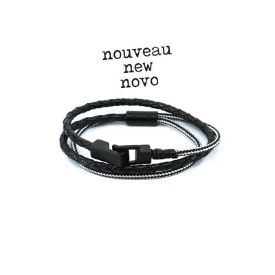 Men's Bracelet | MiraGaya - notte triple black leather & bw