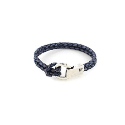 Men's Bracelet | Ribeira Silver  - vintage leather navy blue