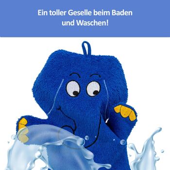 Gant de toilette, gant de toilette pour jouer éléphant bleu 4